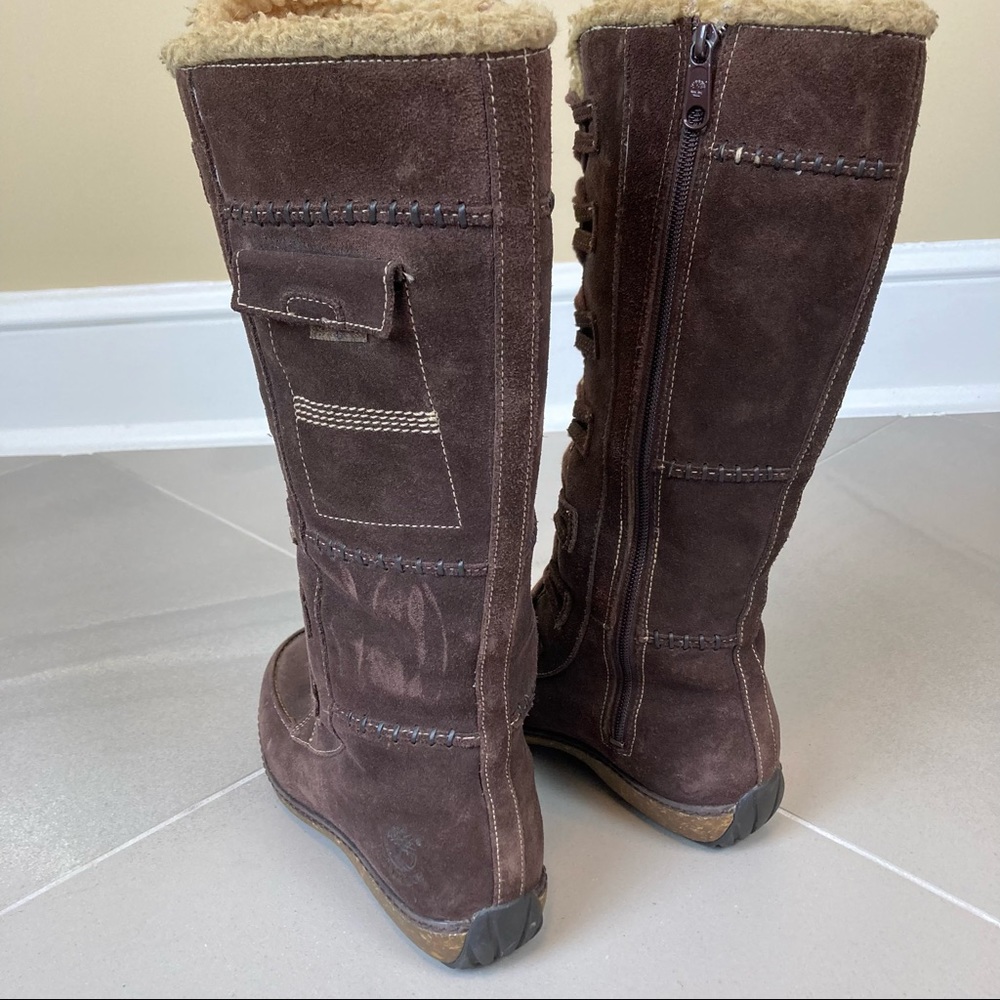 Timberland Women's Dark Brown Suede Lather Sherpa Lined Knee High Boots 6.5 - Picture 3 of 16